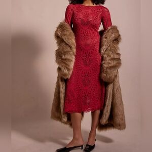 NIGHTCAP x Free People Women's Lanai Lace Midi Dress in Red, Size XS